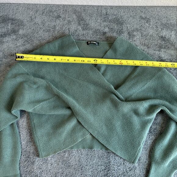 Cross‎ Wrap Sweater by BTFBM Women’s Wrap Sweater Ribbed Knit V-Neck Size L Teal - Picture 7 of 8